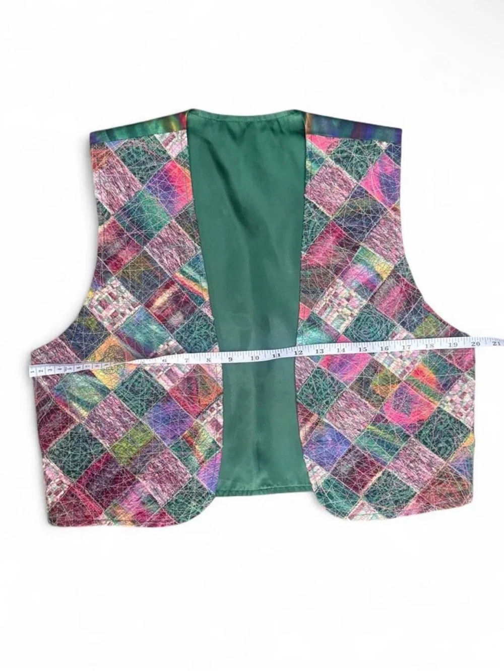 Patchwork Colorful Vest Pink Purple Teal painterly back reversible - green satin